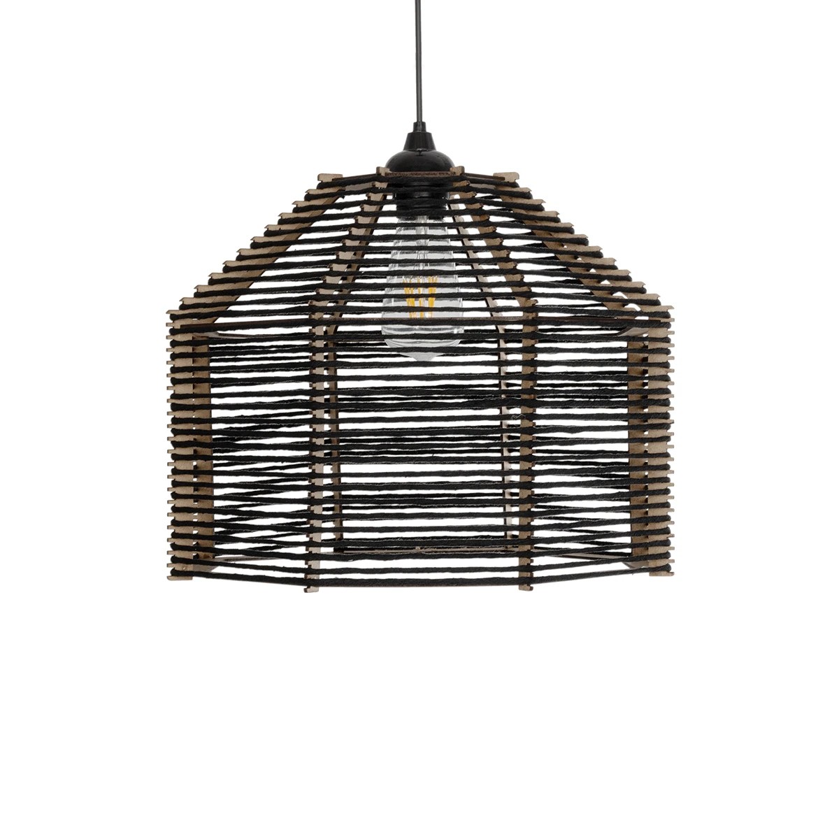 GLOBOSTAR® VORK 205-0027 Boho Κρεμαστό Φωτιστικό Οροφής με Ντουί 1 x E27 AC 220-240V IP20 - Μαύρο - M40 x Π40 x Υ36cm - Image 4