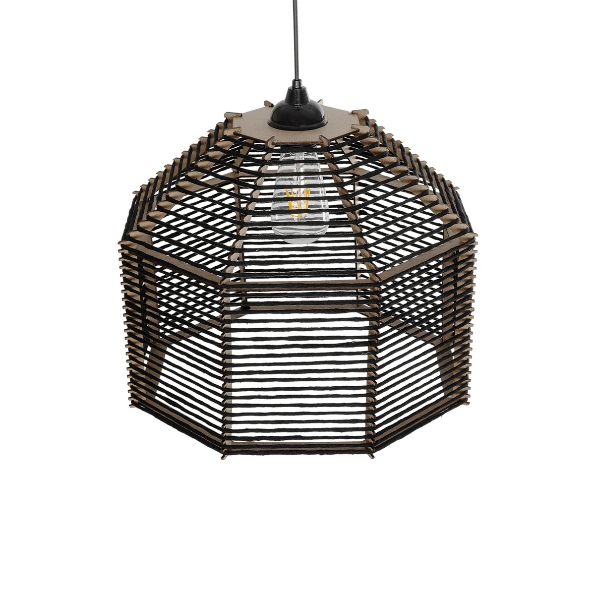 GLOBOSTAR® VORK 205-0027 Boho Κρεμαστό Φωτιστικό Οροφής με Ντουί 1 x E27 AC 220-240V IP20 - Μαύρο - M40 x Π40 x Υ36cm - Image 6