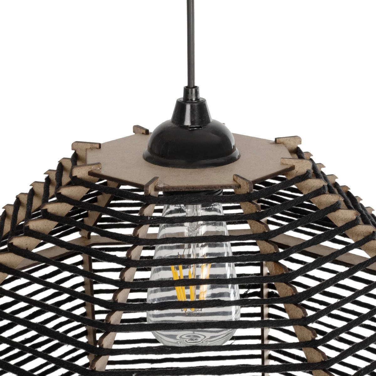 GLOBOSTAR® VORK 205-0027 Boho Κρεμαστό Φωτιστικό Οροφής με Ντουί 1 x E27 AC 220-240V IP20 - Μαύρο - M40 x Π40 x Υ36cm - Image 7