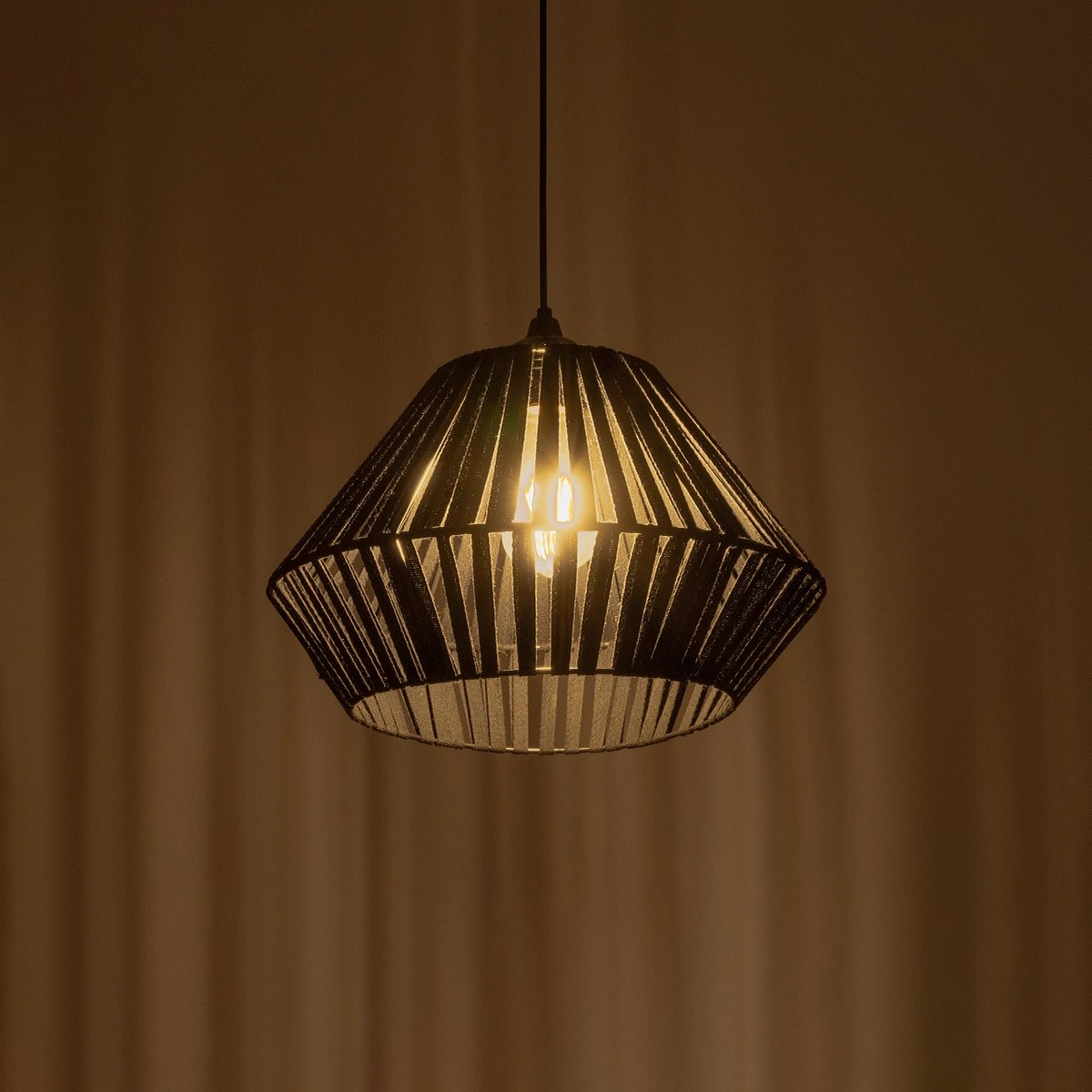 GLOBOSTAR® NUI 205-0061 Boho Κρεμαστό Φωτιστικό Οροφής με Ντουί 1 x E27 AC 220-240V IP20 - Μαύρο - M36 x Π36 x Υ27cm - Image 2