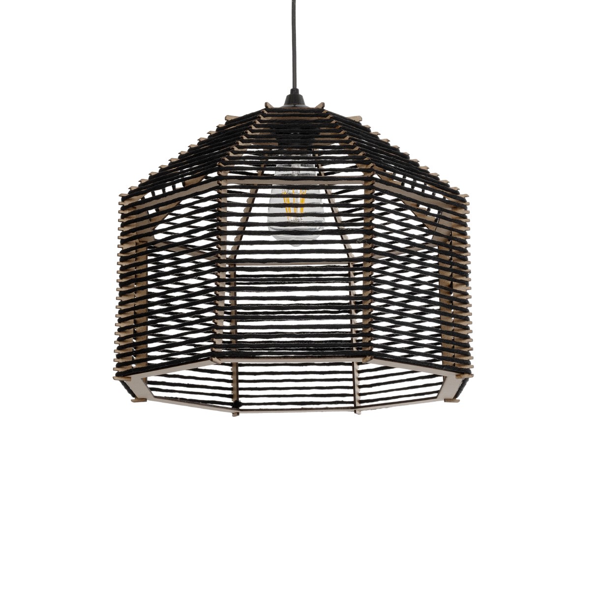 GLOBOSTAR® VORK 205-0027 Boho Κρεμαστό Φωτιστικό Οροφής με Ντουί 1 x E27 AC 220-240V IP20 - Μαύρο - M40 x Π40 x Υ36cm