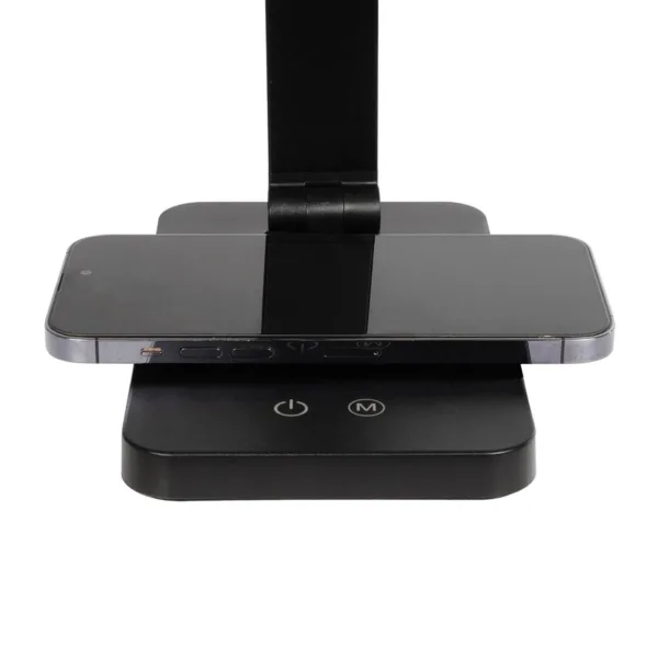 GLOBOSTAR® TEBLA 60482 Μοντέρνο Επιτραπέζιο Φωτιστικό Γραφείου με Ασύρματη Φόρτιση 5W 1A LED 5W 500lm 120° AC 220-240V IP20 Ρυθμιζόμενο Λευκό CCT με Αφή 2700K/4500K/6000K Dimmable - Bridgelux SMD Chip - Μαύρο - Μ11 x Π31 x Υ52cm - 2 Χρόνια Εγγύηση - Image 7