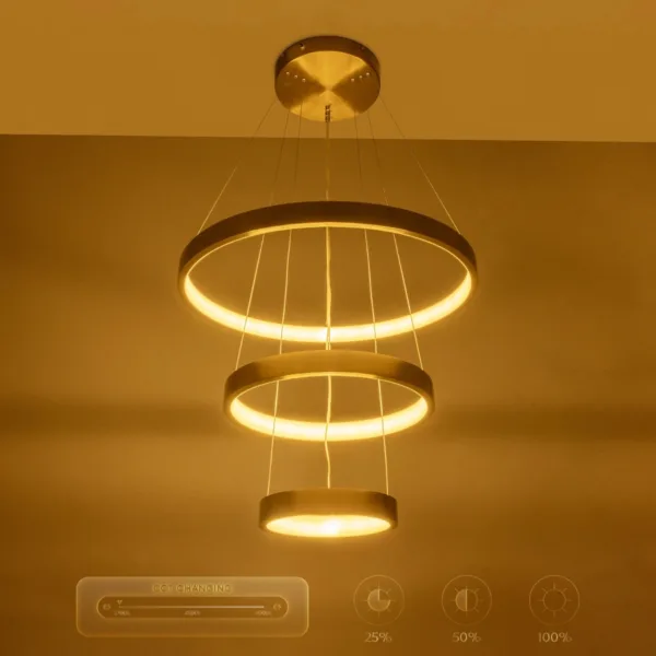 GLOBOSTAR® NEMESIS TRIO 61169 Μοντέρνο Κρεμαστό Φωτιστικό Οροφής LED 100W 12123lm 360° AC 220-240V IP20 Ρυθμιζόμενο Λευκό CCT με Χειριστήριο από 2700K έως 6000K Dimmable - Lumileds SMD Chip - Χρυσό Βούρτσας - Μ60 x Π60 x Υ60cm - 3 Χρόνια Εγγύηση - Image 9