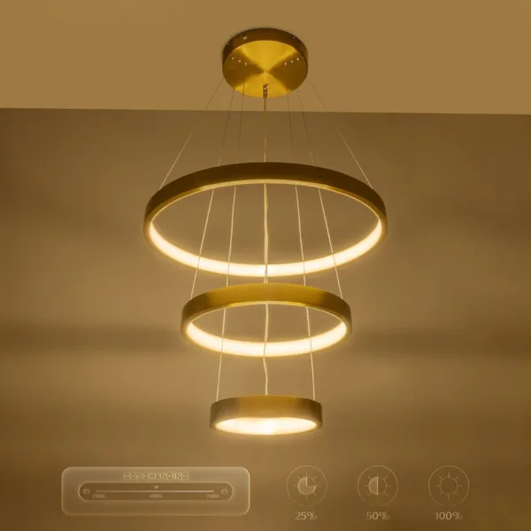 GLOBOSTAR® NEMESIS TRIO 61169 Μοντέρνο Κρεμαστό Φωτιστικό Οροφής LED 100W 12123lm 360° AC 220-240V IP20 Ρυθμιζόμενο Λευκό CCT με Χειριστήριο από 2700K έως 6000K Dimmable - Lumileds SMD Chip - Χρυσό Βούρτσας - Μ60 x Π60 x Υ60cm - 3 Χρόνια Εγγύηση - Image 10