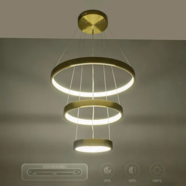 GLOBOSTAR® NEMESIS TRIO 61169 Μοντέρνο Κρεμαστό Φωτιστικό Οροφής LED 100W 12123lm 360° AC 220-240V IP20 Ρυθμιζόμενο Λευκό CCT με Χειριστήριο από 2700K έως 6000K Dimmable - Lumileds SMD Chip - Χρυσό Βούρτσας - Μ60 x Π60 x Υ60cm - 3 Χρόνια Εγγύηση - Image 11