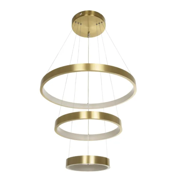 GLOBOSTAR® NEMESIS TRIO 61169-DECO Μοντέρνο Κρεμαστό Φωτιστικό Οροφής LED 100W 12123lm 360° AC 220-240V IP20 Ρυθμιζόμενο Λευκό CCT με Χειριστήριο από 2700K έως 6000K Dimmable - Lumileds SMD Chip - Χρυσό Βούρτσας - Μ60 x Π60 x Υ60cm - 3 Χρόνια Εγγύηση - Image 3