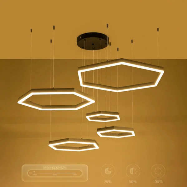 kelvo® LEXAGON 61397 Μοντέρνο Κρεμαστό Φωτιστικό Οροφής LED 120W 12000lm 200° AC 220-240V IP20 Ρυθμιζόμενο Λευκό CCT με Χειριστήριο από 2700K έως 6000K Dimmable - Lumileds SMD Chip - Μαύρο - Μ110 x Π90 x Υ110cm - 3 Χρόνια Εγγύηση - Image 9