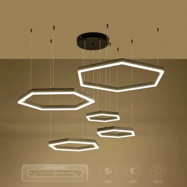 kelvo® LEXAGON 61397 Μοντέρνο Κρεμαστό Φωτιστικό Οροφής LED 120W 12000lm 200° AC 220-240V IP20 Ρυθμιζόμενο Λευκό CCT με Χειριστήριο από 2700K έως 6000K Dimmable - Lumileds SMD Chip - Μαύρο - Μ110 x Π90 x Υ110cm - 3 Χρόνια Εγγύηση - Image 10