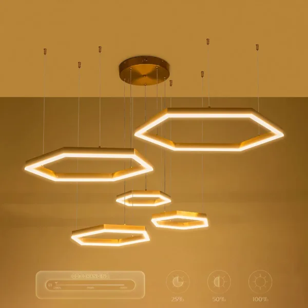 kelvo® LEXAGON 61398 Μοντέρνο Κρεμαστό Φωτιστικό Οροφής LED 120W 12000lm 200° AC 220-240V IP20 Ρυθμιζόμενο Λευκό CCT με Χειριστήριο από 2700K έως 6000K Dimmable - Lumileds SMD Chip - Χρυσό Βούρτσας - Μ110 x Π90 x Υ110cm - 3 Χρόνια Εγγύηση - Image 10