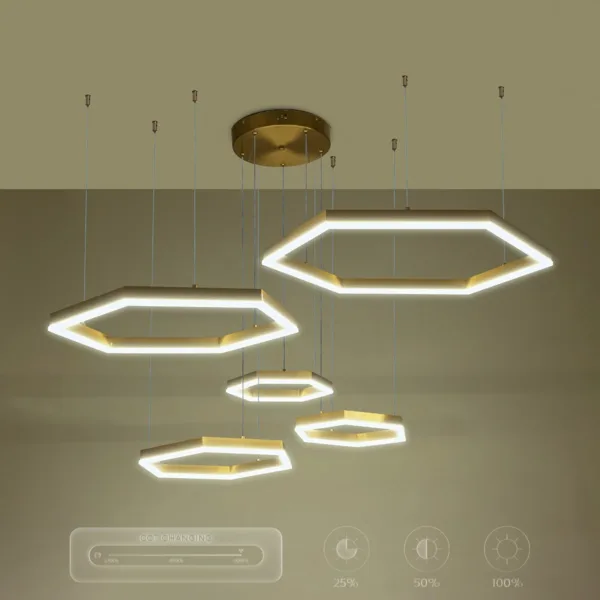 kelvo® LEXAGON 61398 Μοντέρνο Κρεμαστό Φωτιστικό Οροφής LED 120W 12000lm 200° AC 220-240V IP20 Ρυθμιζόμενο Λευκό CCT με Χειριστήριο από 2700K έως 6000K Dimmable - Lumileds SMD Chip - Χρυσό Βούρτσας - Μ110 x Π90 x Υ110cm - 3 Χρόνια Εγγύηση - Image 12