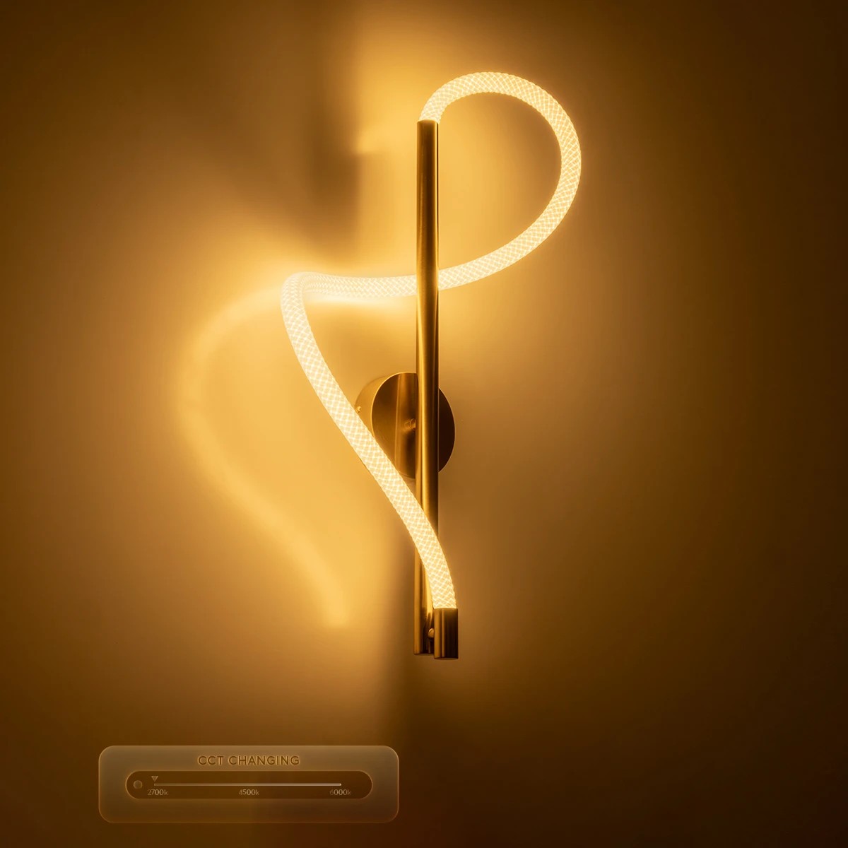 kelvo® GLOW 61682 Μοντέρνο Φωτιστικό Τοίχου - Απλίκα LED 24W 2400lm 360° AC 220-240V IP20 Ρυθμιζόμενο Λευκό CCT με On/Off 2700K/4500K/6000K - Lumileds SMD Chip - Χρυσό Πλατίνα & Λευκό Νήμα - Μ30 x Π15 x Υ70cm - 3 Χρόνια Εγγύηση - Image 9