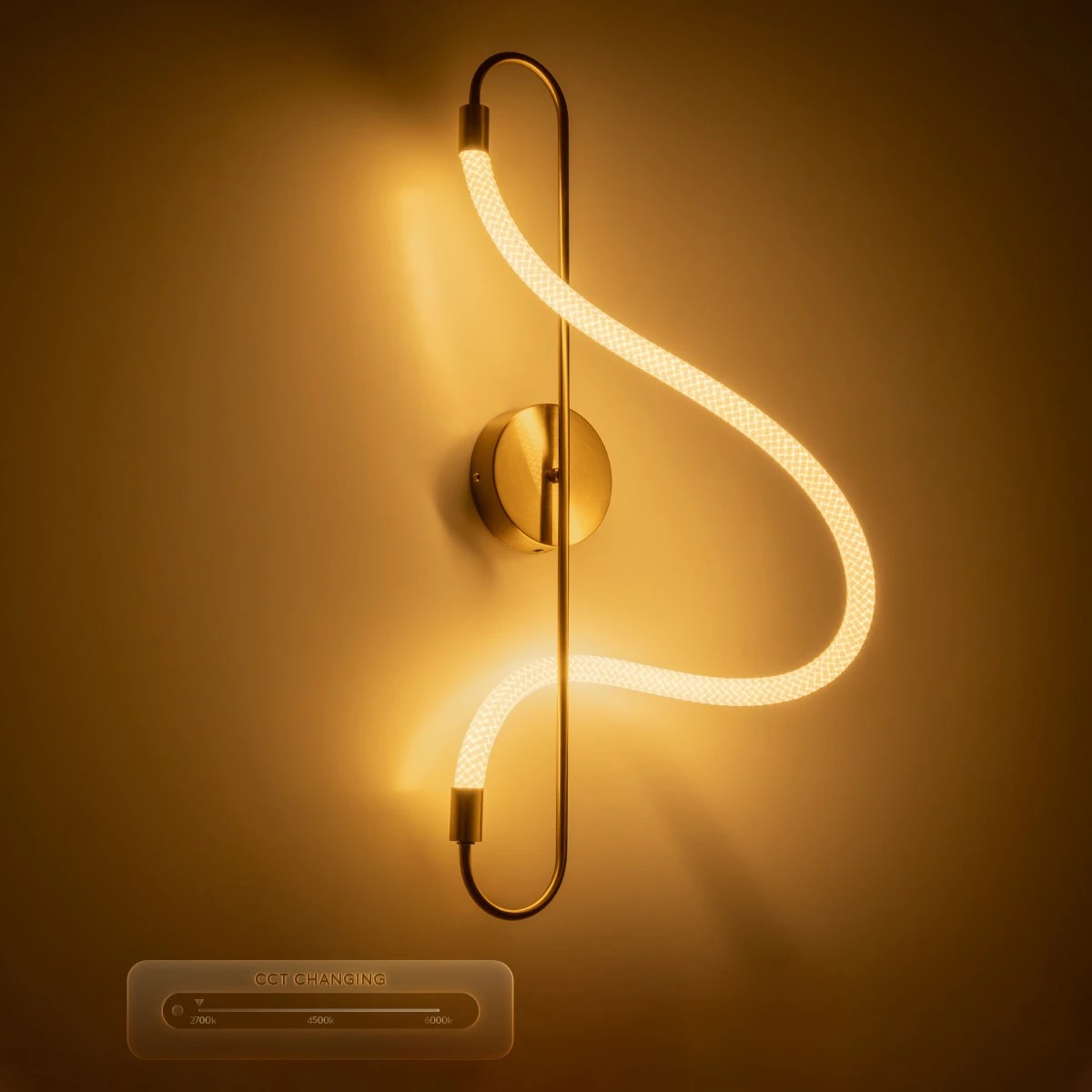 kelvo® GLOW 61683 Μοντέρνο Φωτιστικό Τοίχου - Απλίκα LED 18W 1800lm 360° AC 220-240V IP20 Ρυθμιζόμενο Λευκό CCT με On/Off 2700K/4500K/6000K - Lumileds SMD Chip - Χρυσό Πλατίνα & Λευκό Νήμα - Μ30 x Π15 x Υ70cm - 3 Χρόνια Εγγύηση - Image 9