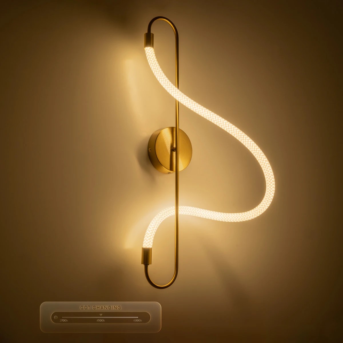 kelvo® GLOW 61683 Μοντέρνο Φωτιστικό Τοίχου - Απλίκα LED 18W 1800lm 360° AC 220-240V IP20 Ρυθμιζόμενο Λευκό CCT με On/Off 2700K/4500K/6000K - Lumileds SMD Chip - Χρυσό Πλατίνα & Λευκό Νήμα - Μ30 x Π15 x Υ70cm - 3 Χρόνια Εγγύηση - Image 10