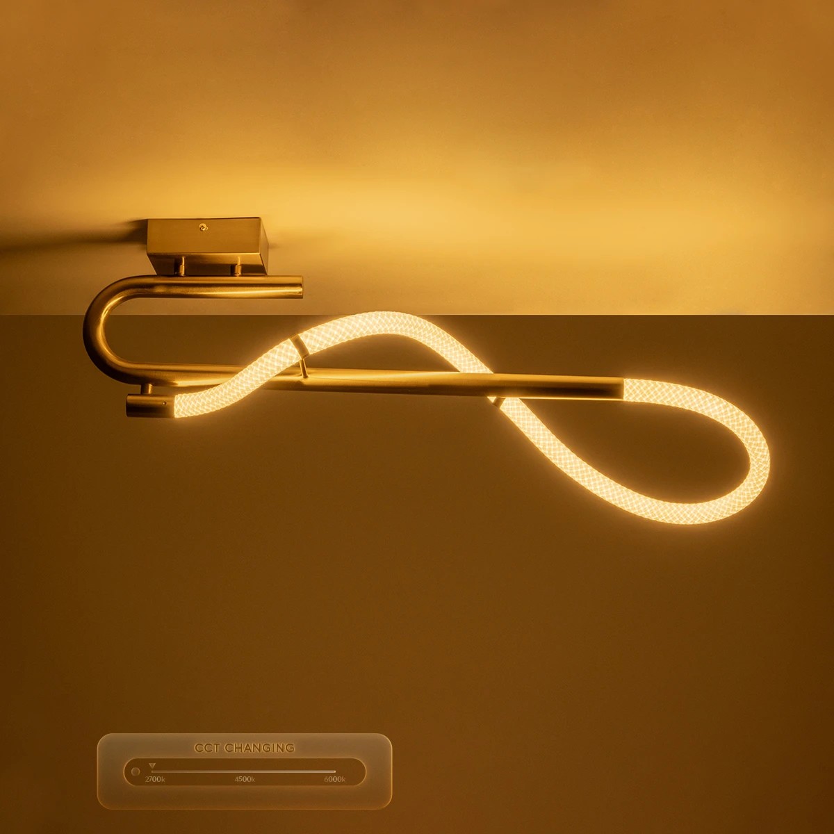 kelvo® GLOW 61684 Μοντέρνο Φωτιστικό Οροφής LED 18W 1800lm 360° AC 220-240V IP20 Ρυθμιζόμενο Λευκό CCT με On/Off 2700K/4500K/6000K - Lumileds SMD Chip - Χρυσό Πλατίνα & Λευκό Νήμα - Μ65 x Π30 x Υ30cm - 3 Χρόνια Εγγύηση - Image 10