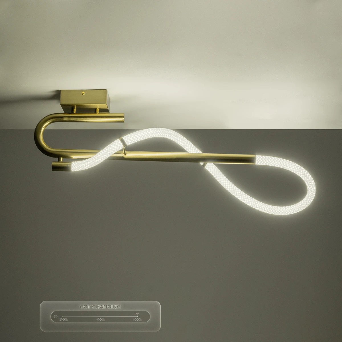 kelvo® GLOW 61684 Μοντέρνο Φωτιστικό Οροφής LED 18W 1800lm 360° AC 220-240V IP20 Ρυθμιζόμενο Λευκό CCT με On/Off 2700K/4500K/6000K - Lumileds SMD Chip - Χρυσό Πλατίνα & Λευκό Νήμα - Μ65 x Π30 x Υ30cm - 3 Χρόνια Εγγύηση - Image 12