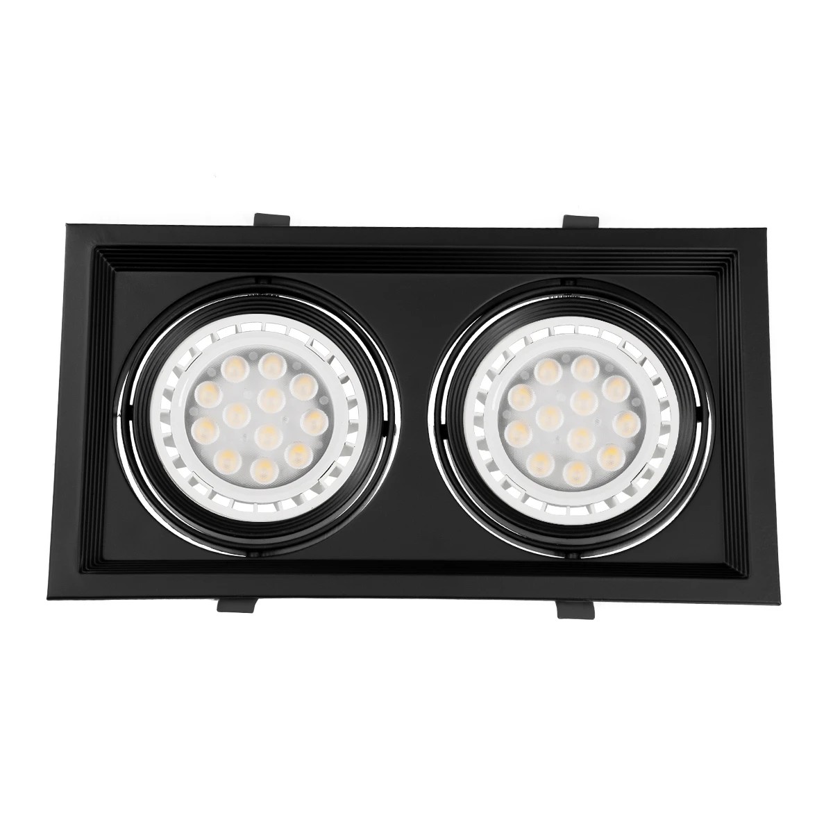 GloboStar® VITA 77855 Χωνευτό Κινούμενο Διπλό Τετράγωνο Σποτ Οροφής για Λάμπα AR111 - IP20 - Χυτό Αλουμίνιο - M33.5 x Π17.5 x Y5.5cm - Μαύρο - 5 Χρόνια Εγγύηση - Image 4