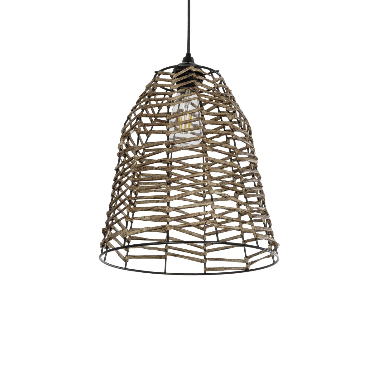 GLOBOSTAR® NETZ 205-0026 Boho Κρεμαστό Φωτιστικό Οροφής με Ντουί 1 x E27 AC 220-240V IP20 - Μπεζ - M30 x Π30 x Υ38cm