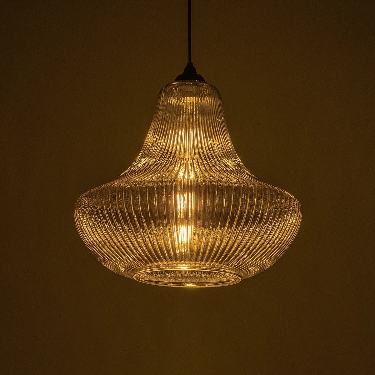 GLOBOSTAR® VERRE 206-0021 Μοντέρνο Κρεμαστό Φωτιστικό Οροφής με Ντουί 1 x E27 AC 220-240V IP20 - Μαύρο Φιμέ - Μ38 x Π38 x Υ34cm - Image 2