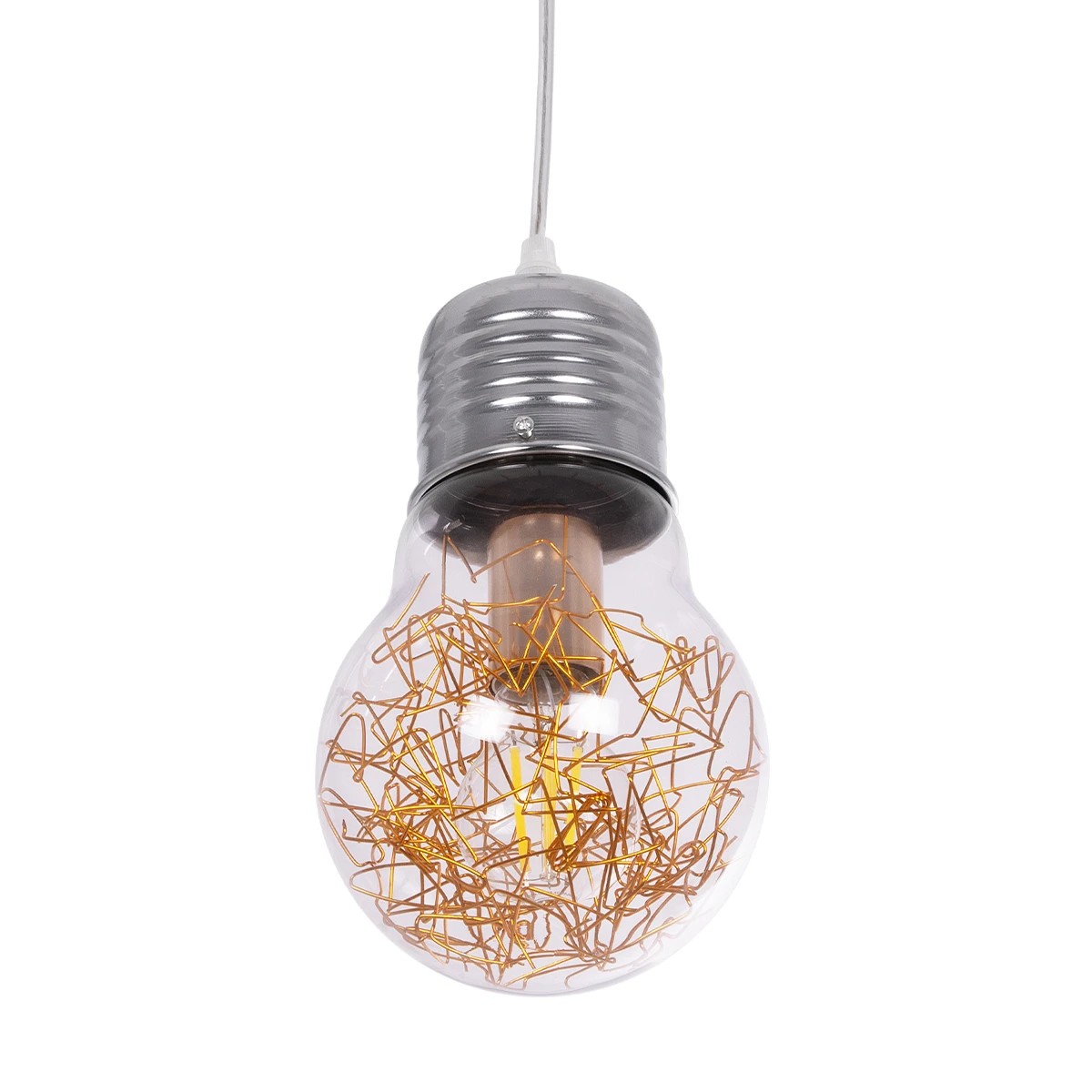 GLOBOSTAR® LAMP 999-0056 Μοντέρνο Κρεμαστό Φωτιστικό Οροφής με Ντουί 1 x E27 AC 220-240V IP20 - Διάφανο, Χρυσό & Ασημί - Μ15 x Π15 x Υ27cm - Image 4