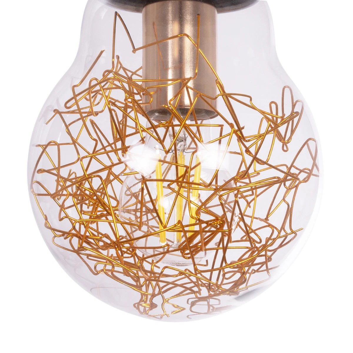 GLOBOSTAR® LAMP 999-0056 Μοντέρνο Κρεμαστό Φωτιστικό Οροφής με Ντουί 1 x E27 AC 220-240V IP20 - Διάφανο, Χρυσό & Ασημί - Μ15 x Π15 x Υ27cm - Image 6