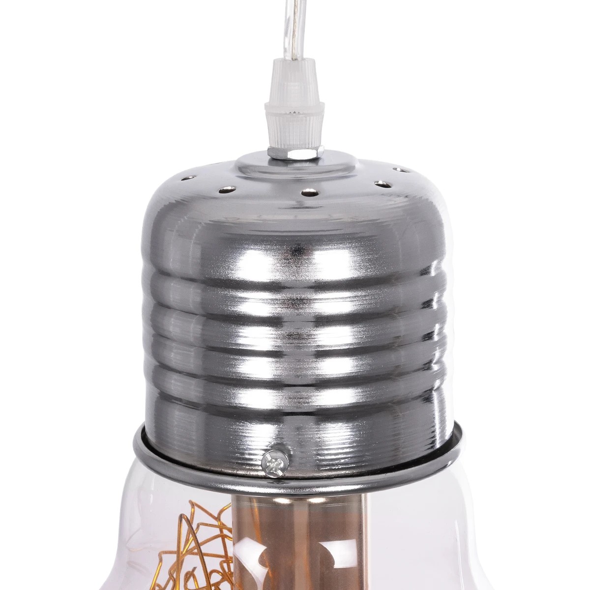 GLOBOSTAR® LAMP 999-0056 Μοντέρνο Κρεμαστό Φωτιστικό Οροφής με Ντουί 1 x E27 AC 220-240V IP20 - Διάφανο, Χρυσό & Ασημί - Μ15 x Π15 x Υ27cm - Image 7