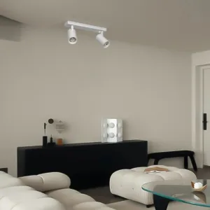 kelvo® SPOTA KLV-101-0137 Κινούμενο Φωτιστικό Σποτ Οροφής για 2 Λάμπες MR16 με Ντουί GU10 AC 220-240V IP20 - Λευκό Ματ - Μ30 x Π6 x Υ14.5cm