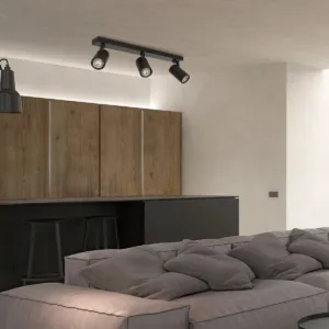 kelvo® SPOTA KLV-101-0138 Κινούμενο Φωτιστικό Σποτ Οροφής για 3 Λάμπες MR16 με Ντουί GU10 AC 220-240V IP20 - Μαύρο Ματ - Μ48 x Π6.2 x Υ14cm