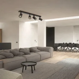 kelvo® SPOTA KLV-101-0140 Κινούμενο Φωτιστικό Σποτ Οροφής για 4 Λάμπες MR16 με Ντουί GU10 AC 220-240V IP20 - Μαύρο Ματ - Μ64 x Π6 x Υ14cm