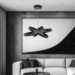 kelvo® VENOM KLV-101-0199-V2 Κρεμαστό Φωτιστικό Οροφής LED 120W 12000lm 120° AC 220-240V IP20 Ρυθμιζόμενο Λευκό CCT με Χειριστήριο από 2700K έως 6000K Dimmable - Lumileds SMD Chip - Μαύρο Ματ - Μ80 x Π80 x Υ80cm - 3 Χρόνια Εγγύηση