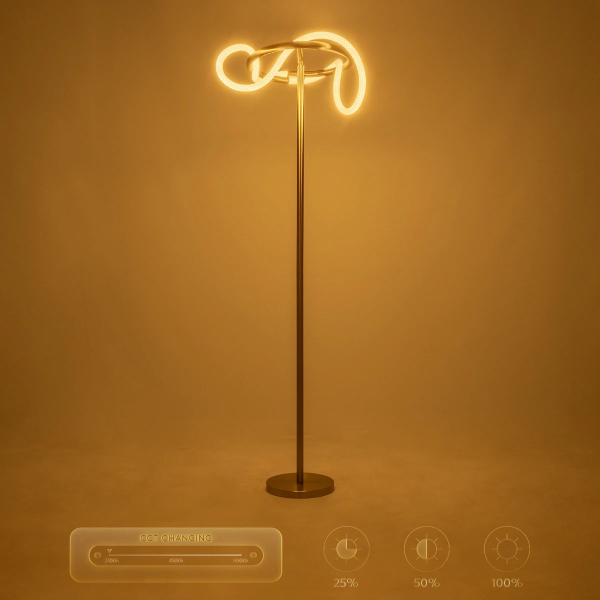 kelvo® GLOW KLV-101-0174 Επιδαπέδιο Φωτιστικό LED 30W 3000lm 360° AC 220-240V IP20 Ρυθμιζόμενο Λευκό CCT με Αφή 2700K/4500K/6000K Dimmable - Lumileds SMD Chip - Χρυσό Πλατίνα - Μ45 x Π45 x Υ160cm - 3 Χρόνια Εγγύηση - Image 11