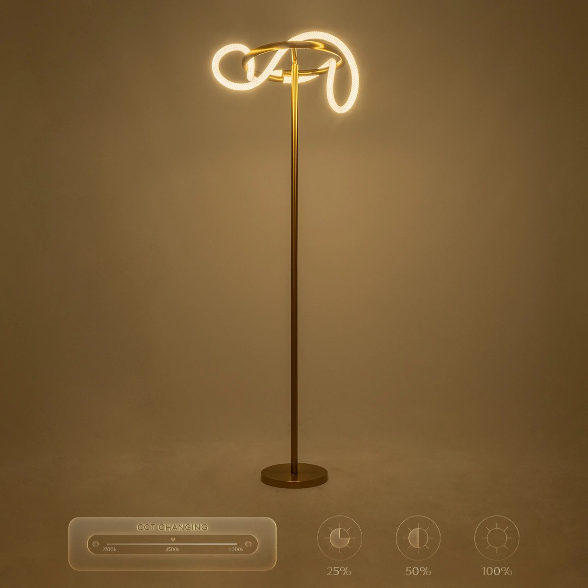 kelvo® GLOW KLV-101-0174 Επιδαπέδιο Φωτιστικό LED 30W 3000lm 360° AC 220-240V IP20 Ρυθμιζόμενο Λευκό CCT με Αφή 2700K/4500K/6000K Dimmable - Lumileds SMD Chip - Χρυσό Πλατίνα - Μ45 x Π45 x Υ160cm - 3 Χρόνια Εγγύηση - Image 12