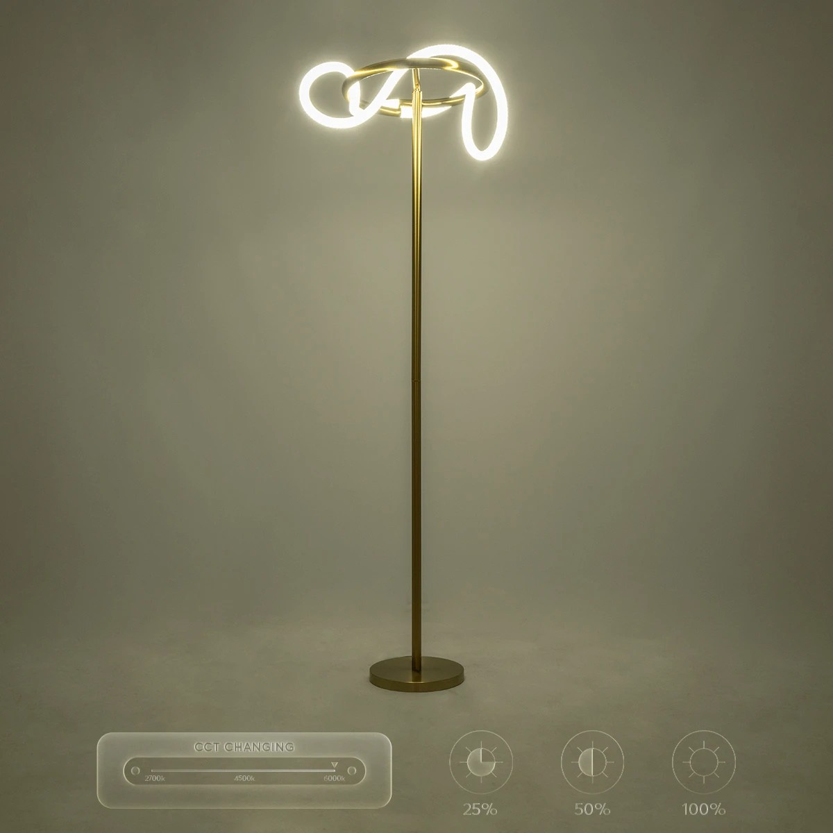 kelvo® GLOW KLV-101-0174 Επιδαπέδιο Φωτιστικό LED 30W 3000lm 360° AC 220-240V IP20 Ρυθμιζόμενο Λευκό CCT με Αφή 2700K/4500K/6000K Dimmable - Lumileds SMD Chip - Χρυσό Πλατίνα - Μ45 x Π45 x Υ160cm - 3 Χρόνια Εγγύηση - Image 13