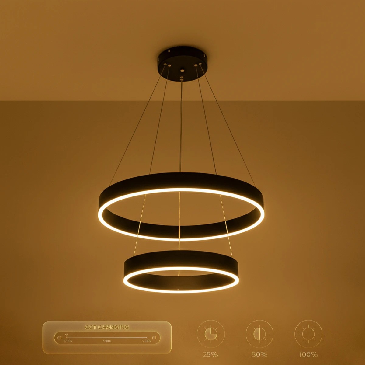 kelvo® VENOM KLV-101-0196-V2 Κρεμαστό Φωτιστικό Οροφής LED 75W 7500lm 120° AC 220-240V IP20 Ρυθμιζόμενο Λευκό CCT με Χειριστήριο από 2700K έως 6000K Dimmable - Lumileds SMD Chip - Μαύρο Ματ - Μ60 x Π60 x Υ40cm - 3 Χρόνια Εγγύηση - Image 12