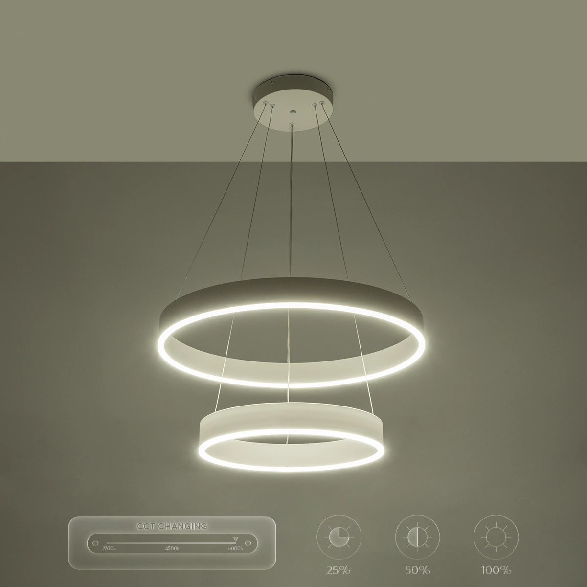 kelvo® VENOM KLV-101-0197-V2 Κρεμαστό Φωτιστικό Οροφής LED 75W 7500lm 120° AC 220-240V IP20 Ρυθμιζόμενο Λευκό CCT με Χειριστήριο από 2700K έως 6000K Dimmable - Lumileds SMD Chip - Λευκό Ματ - Μ60 x Π60 x Υ40cm - 3 Χρόνια Εγγύηση - Image 14