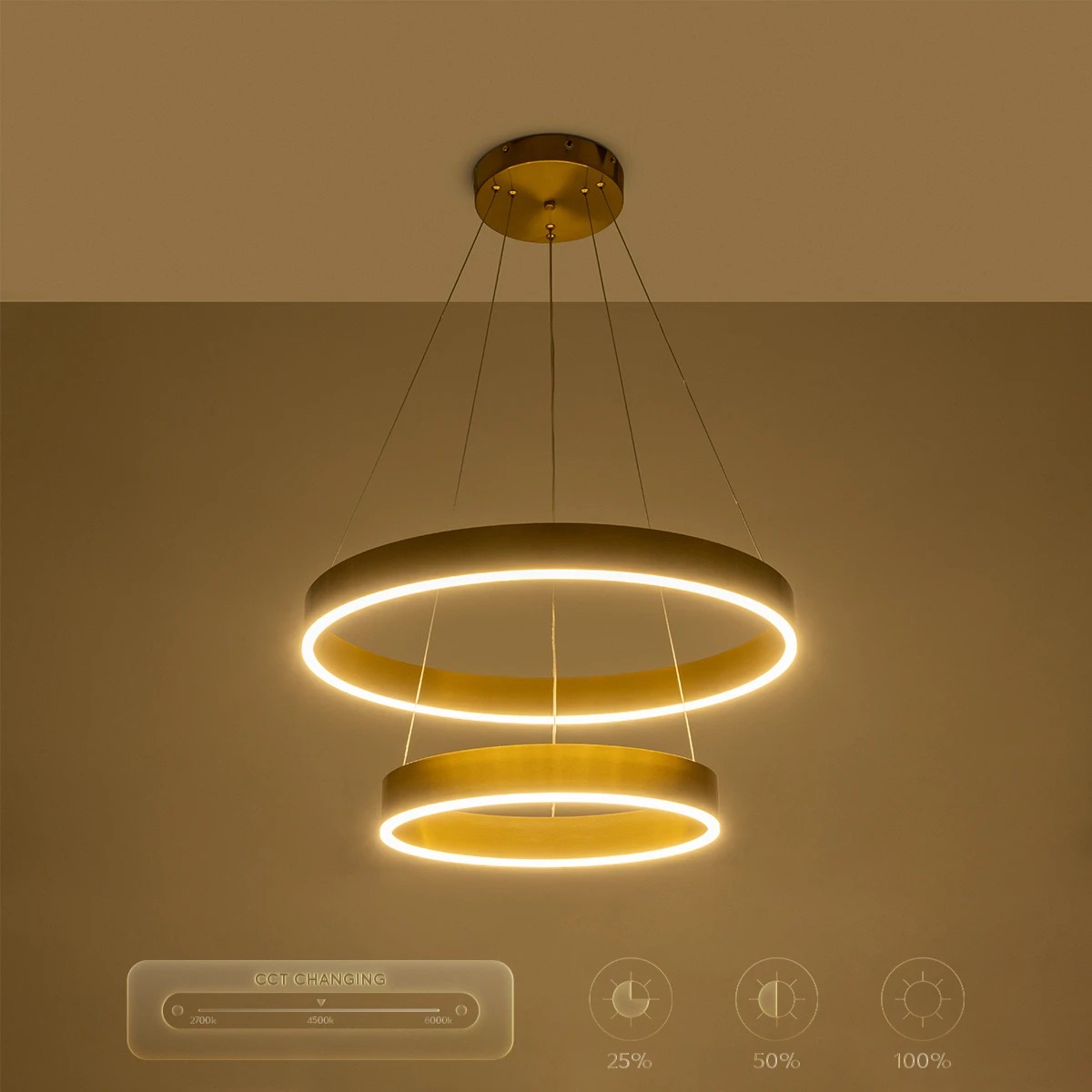 kelvo® VENOM KLV-101-0198-V2 Κρεμαστό Φωτιστικό Οροφής LED 75W 7500lm 120° AC 220-240V IP20 Ρυθμιζόμενο Λευκό CCT με Χειριστήριο από 2700K έως 6000K Dimmable - Lumileds SMD Chip - Χρυσό Πλατίνα - Μ60 x Π60 x Υ40cm - 3 Χρόνια Εγγύηση - Image 13