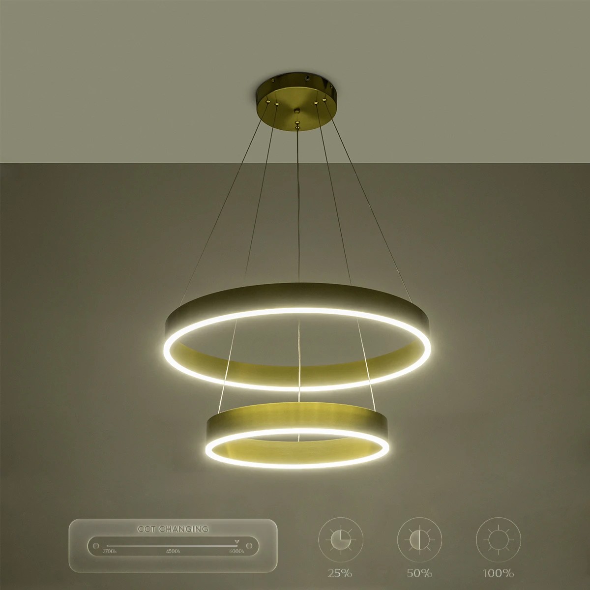 kelvo® VENOM KLV-101-0198-V2 Κρεμαστό Φωτιστικό Οροφής LED 75W 7500lm 120° AC 220-240V IP20 Ρυθμιζόμενο Λευκό CCT με Χειριστήριο από 2700K έως 6000K Dimmable - Lumileds SMD Chip - Χρυσό Πλατίνα - Μ60 x Π60 x Υ40cm - 3 Χρόνια Εγγύηση - Image 14