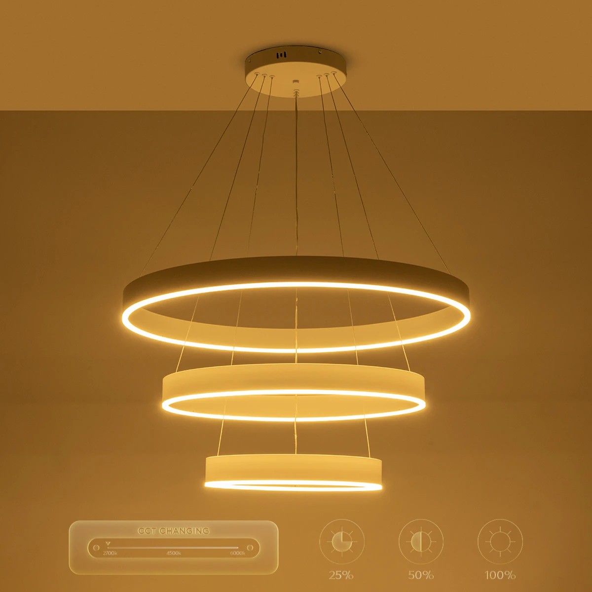 kelvo® VENOM KLV-101-0200-V2 Κρεμαστό Φωτιστικό Οροφής LED 120W 12000lm 120° AC 220-240V IP20 Ρυθμιζόμενο Λευκό CCT με Χειριστήριο από 2700K έως 6000K Dimmable - Lumileds SMD Chip - Λευκό Ματ - Μ80 x Π80 x Υ80cm - 3 Χρόνια Εγγύηση - Image 12