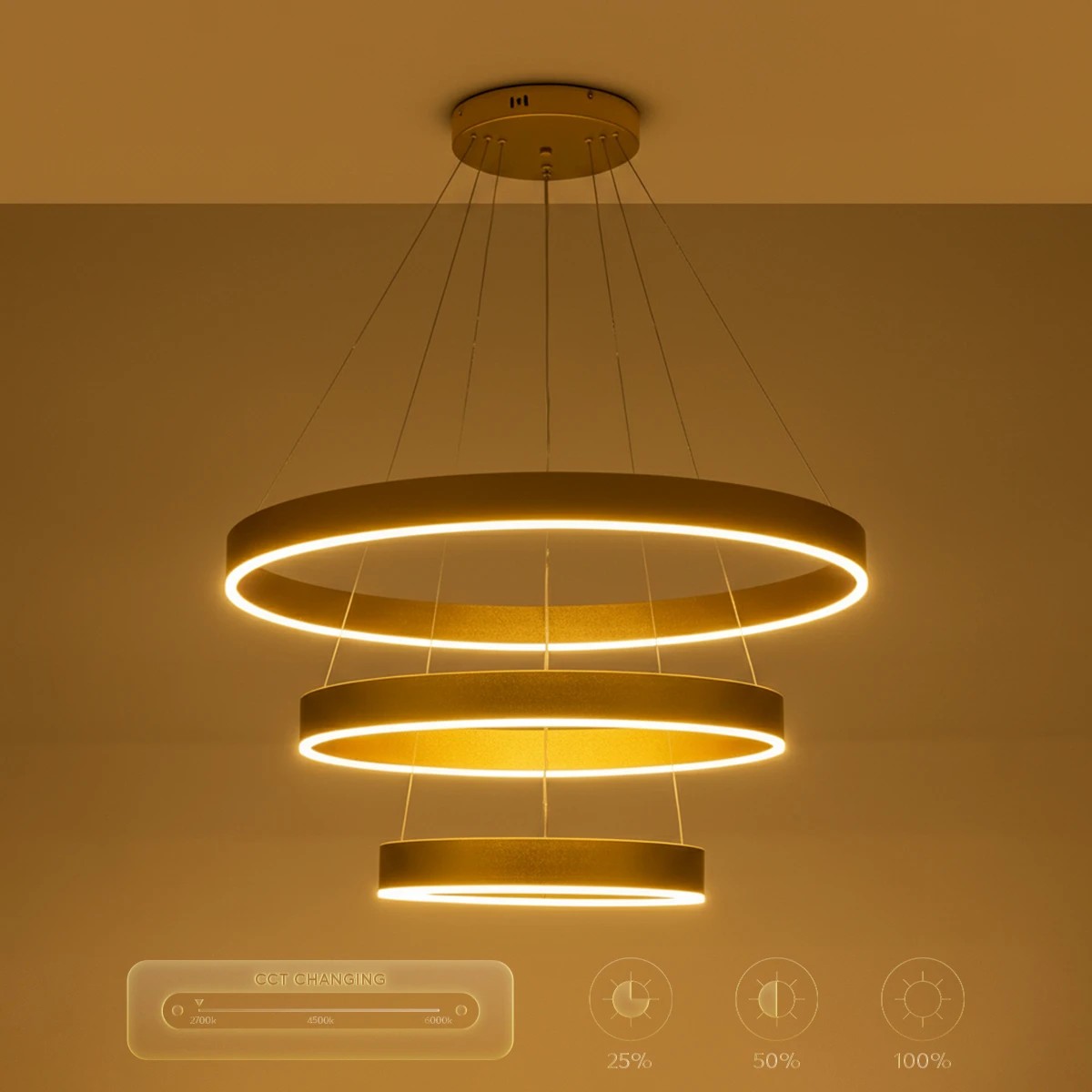 kelvo® VENOM KLV-101-0201-V2 Κρεμαστό Φωτιστικό Οροφής LED 120W 12000lm 120° AC 220-240V IP20 Ρυθμιζόμενο Λευκό CCT με Χειριστήριο από 2700K έως 6000K Dimmable - Lumileds SMD Chip - Χρυσό Πλατίνα - Μ80 x Π80 x Υ80cm - 3 Χρόνια Εγγύηση - Image 12