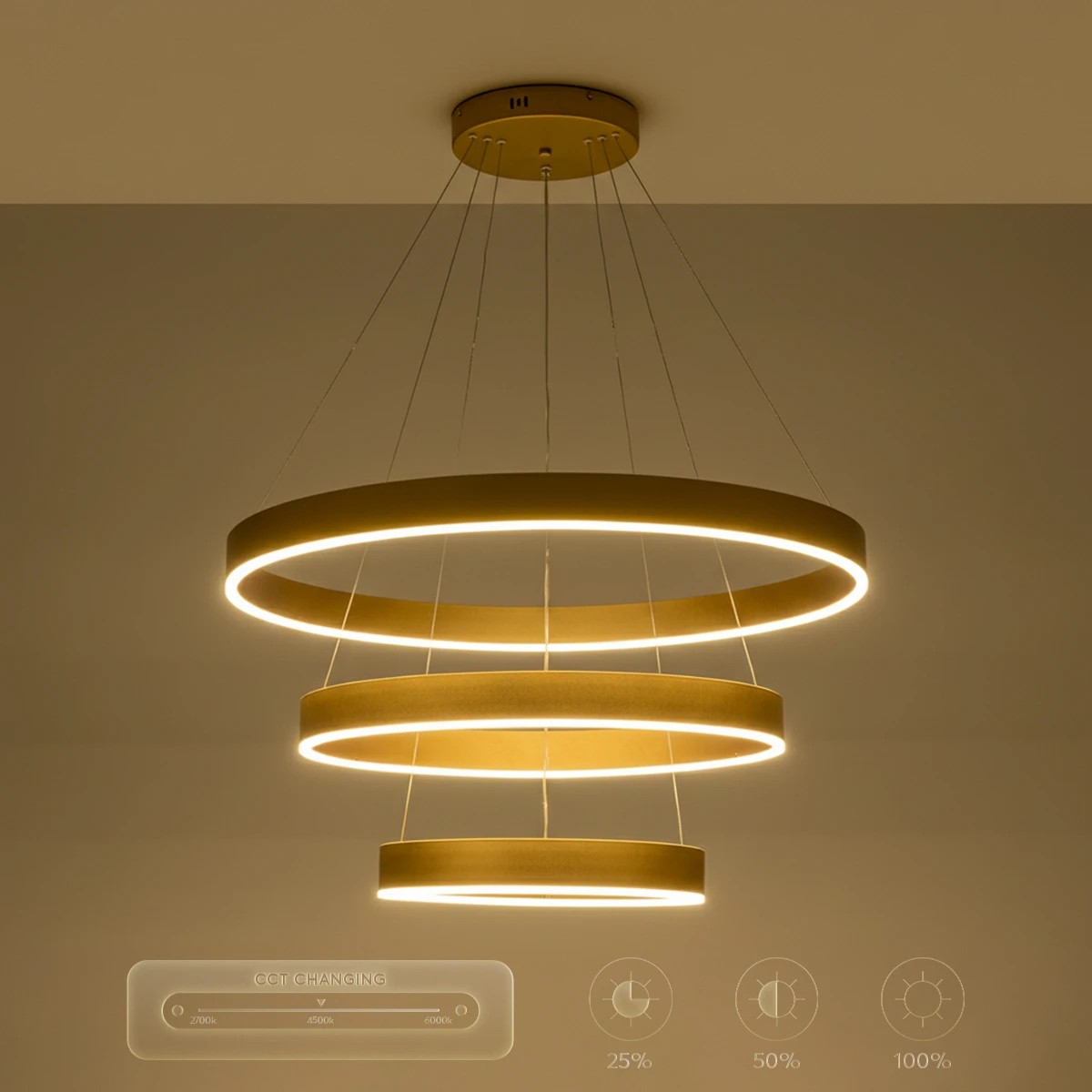 kelvo® VENOM KLV-101-0201-V2 Κρεμαστό Φωτιστικό Οροφής LED 120W 12000lm 120° AC 220-240V IP20 Ρυθμιζόμενο Λευκό CCT με Χειριστήριο από 2700K έως 6000K Dimmable - Lumileds SMD Chip - Χρυσό Πλατίνα - Μ80 x Π80 x Υ80cm - 3 Χρόνια Εγγύηση - Image 13