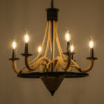 GloboStar® PENNSYLVANIA 00541 Vintage Κρεμαστό Φωτιστικό Ανάρτηση Πολύφωτο 6 x E14 IP20 Μαύρο Μέταλλο με Μπεζ Σχοινί - Μ64 x Π64 x Υ63cm - Image 2