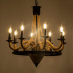 GloboStar® PENNSYLVANIA 00542 Vintage Κρεμαστό Φωτιστικό Ανάρτηση Πολύφωτο 8 x E14 IP20 Μαύρο Μέταλλο με Μπεζ Σχοινί - Μ64 x Π64 x Υ63cm - Image 2