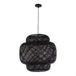 GloboStar® MALDIVES 00579 Boho Κρεμαστό Φωτιστικό Πλέγμα Μονόφωτο 1 x E27 IP20 Μαύρο Ξύλο - Μ56 x Π56 x Y54cm - Image 3