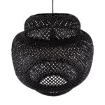 GloboStar® MALDIVES 00579 Boho Κρεμαστό Φωτιστικό Πλέγμα Μονόφωτο 1 x E27 IP20 Μαύρο Ξύλο - Μ56 x Π56 x Y54cm - Image 6