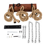 GloboStar® VIKING 00606 Vintage Κρεμαστό Φωτιστικό Ανάρτηση Πολύφωτο 6 x E27 IP20 Μαύρο Μέταλλο, Καφε Ξύλο με Μπεζ Σχοινί - Μ53 x Π11 x Υ96cm έως Y220cm max - Image 10