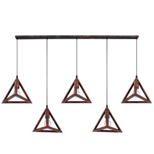 GloboStar® TRIANGLE 00609 Μοντέρνο Κρεμαστό Φωτιστικό Ράγα Πολύφωτο 5 x E27 IP20 Χάλκινο Μέταλλο - Μ170 x Π22 x Y130cm
