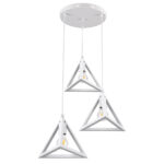 GloboStar® TRIANGLE 00617 Μοντέρνο Κρεμαστό Φωτιστικό Πλέγμα Τρίφωτο 3 x E27 IP20 Λευκό Μέταλλο - Μ49 x Π49 x Y130cm - Image 4