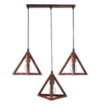 GloboStar® TRIANGLE 00623 Μοντέρνο Κρεμαστό Φωτιστικό Ράγα Τρίφωτο 3 x E27 IP20 Χάλκινο Μέταλλο - Μ70 x Π22 x Y130cm - Image 2