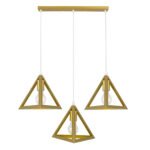 GloboStar® TRIANGLE 00625 Μοντέρνο Κρεμαστό Φωτιστικό Ράγα Τρίφωτο 3 x E27 IP20 Χρυσό Μέταλλο - Μ70 x Π22 x Y130cm - Image 2