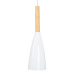 GloboStar® DILLON 00629 Μοντέρνο Κρεμαστό Φωτιστικό Καμπάνα Πολύφωτο 6 x E27 IP20 Λευκό Μέταλλο με Μπεζ Ξύλο - Μ52 x Π52 x Y130cm - Image 4
