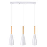 GloboStar® DILLON 00631 Μοντέρνο Κρεμαστό Φωτιστικό Ράγα Τρίφωτο 3 x E27 IP20 Λευκό Μέταλλο με Μπεζ Ξύλο - Μ54 x Π14 x Υ130cm - Image 2